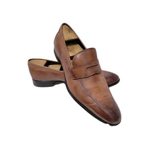 Paul Evans Stewart Handcrafted Leather Penny Brown Loafers Italian Made Men's 13